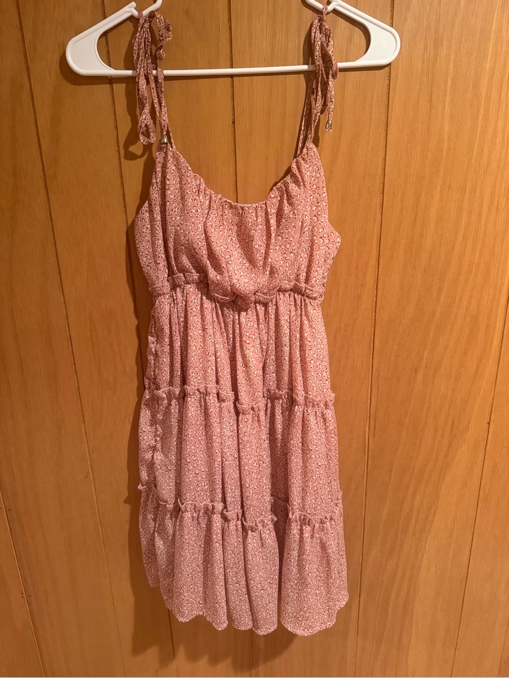 Women’s Pink Tiered Sundress with Tie Straps